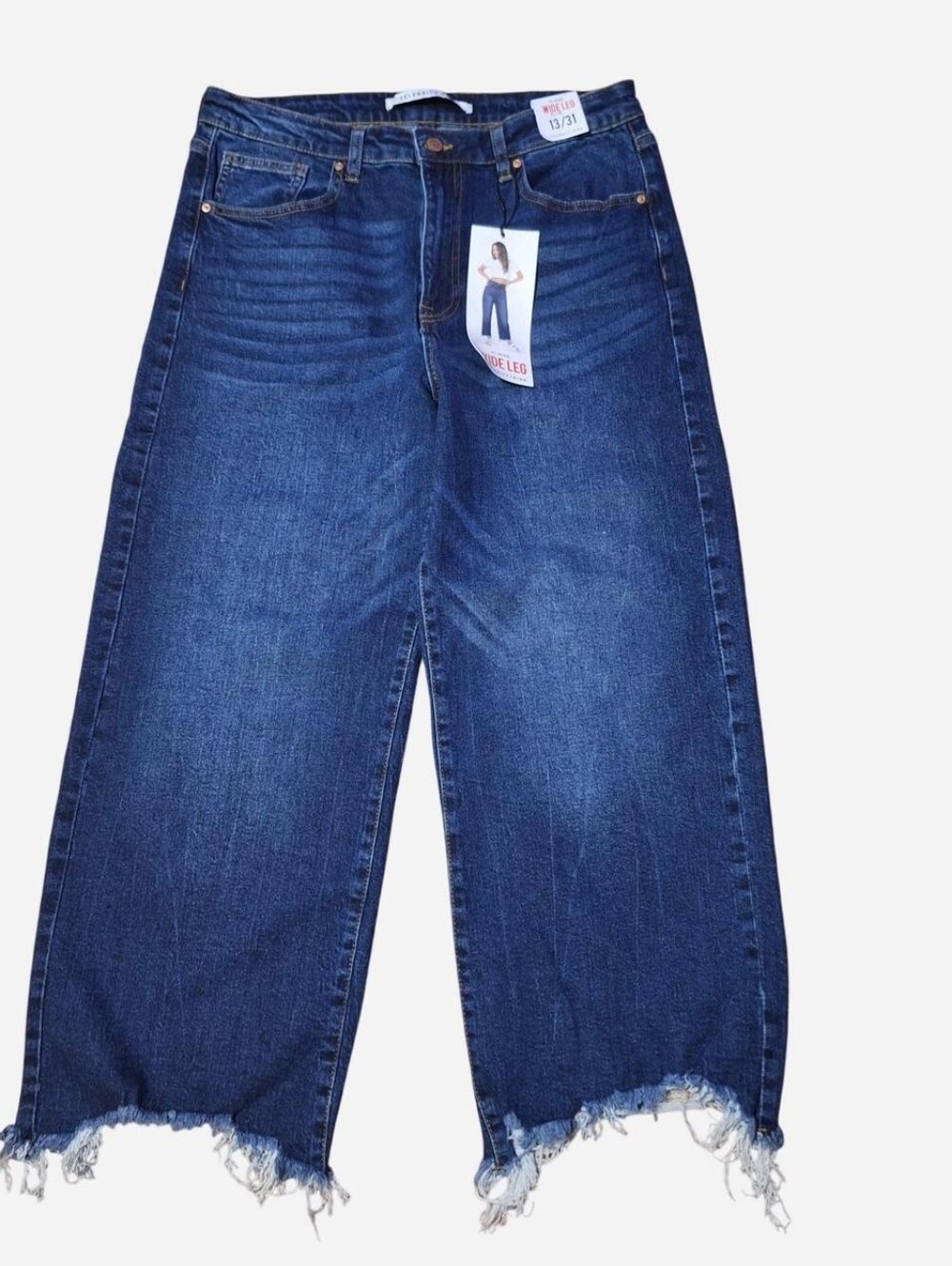Celebrity Pink Jrs 13 cropped wide leg denim jeans31x25Raw hemPocketsNew wit